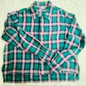 Be Proud green pink and pearl ombré  button down plaid shirt